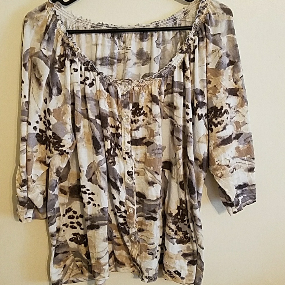 Studio Works 3/4 sleeve watercolor print shirt